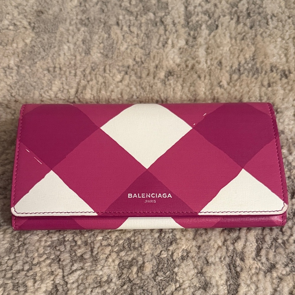 Balenciaga Fuchsia and White Harlequin Continental Wallet